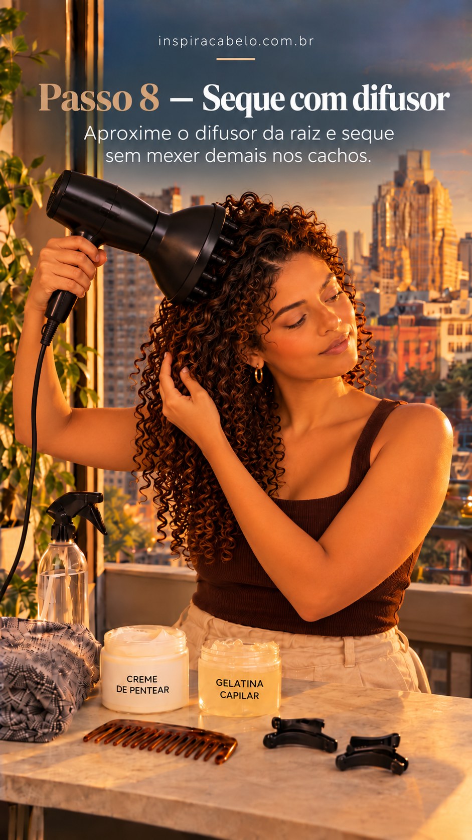 Difusor é usado para secar cabelo cacheado curto mantendo definição.