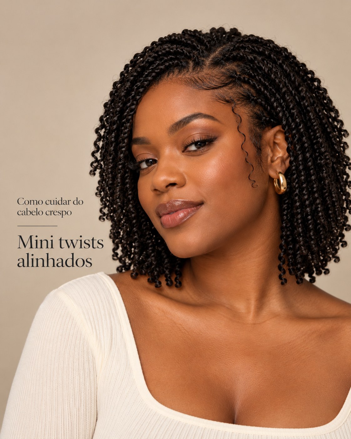 Mini twists alinhados em cabelo crespo para facilitar os cuidados e a manutenção.