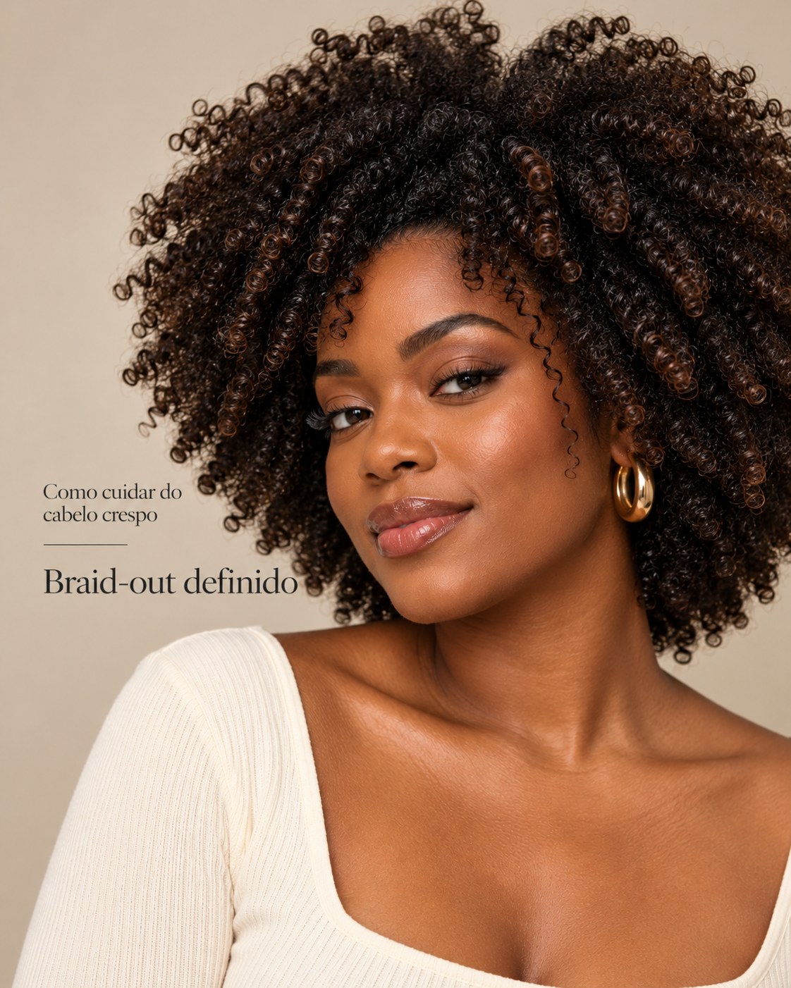 Cabelo crespo volumoso com definição braid-out após desfazer tranças cuidadosamente.