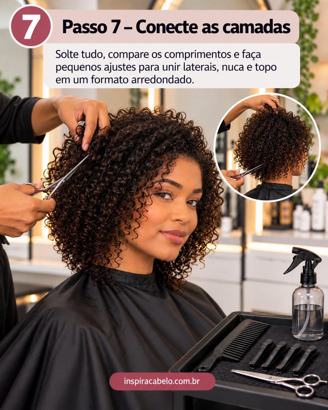 Corte de cabelo crespo 4a finalizado com camadas conectadas e formato arredondado
