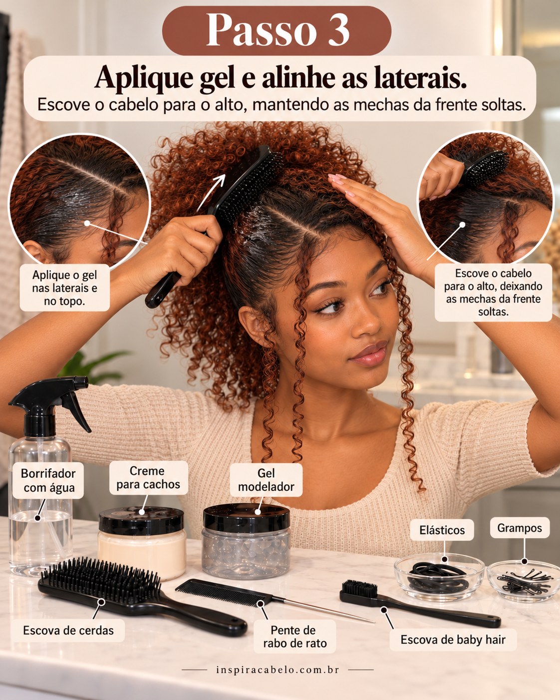 Aplicação de gel e alinhamento das laterais para penteado para cabelo crespo e cacheado fácil.