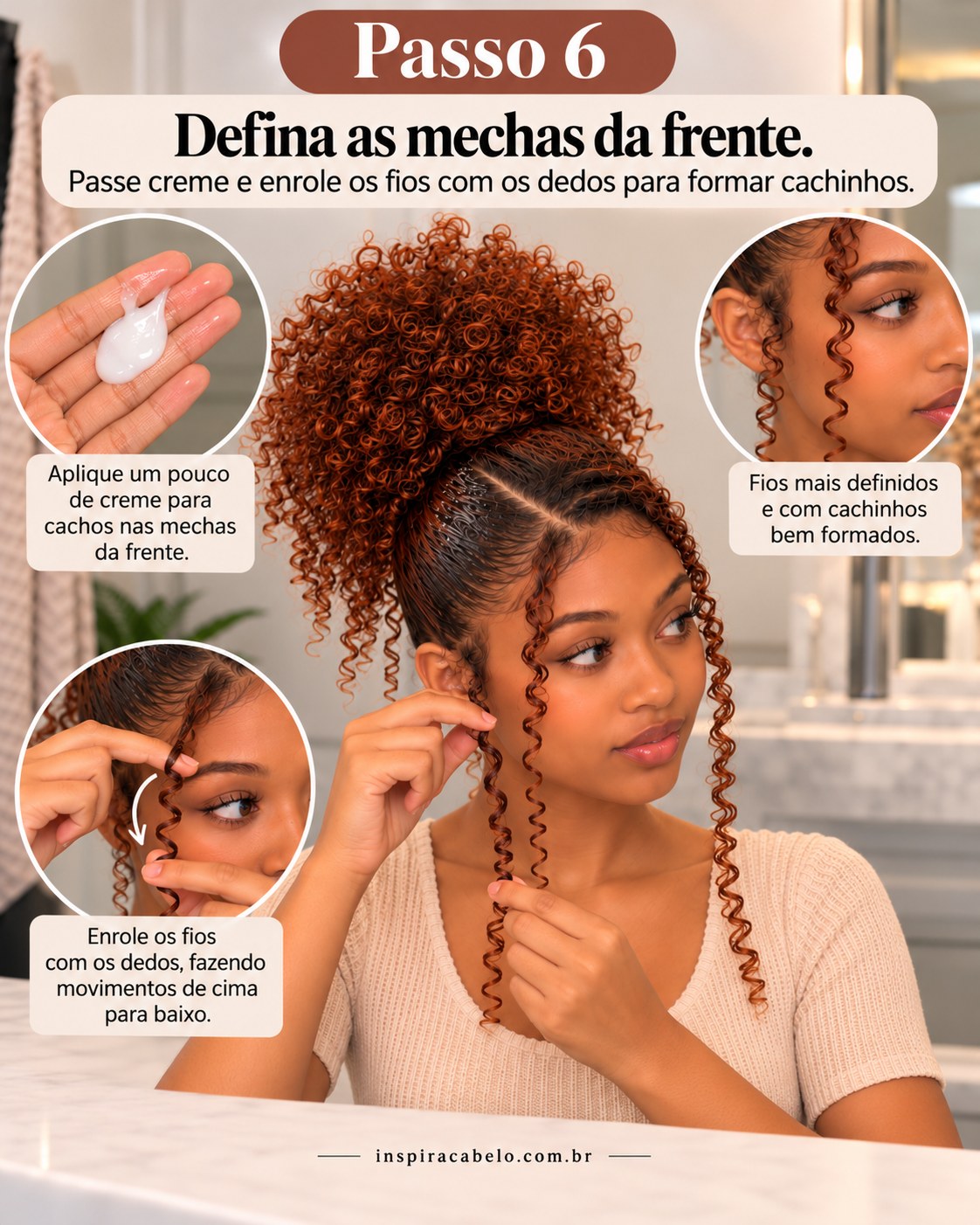 Definição das mechas frontais com creme e dedos em penteado para cabelo crespo e cacheado fácil.