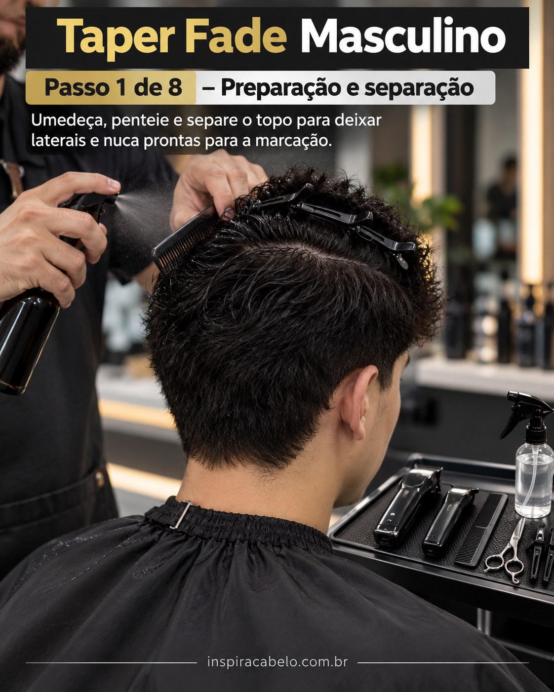 Taper fade masculino com degradê discreto nas têmporas e comprimento preservado no topo