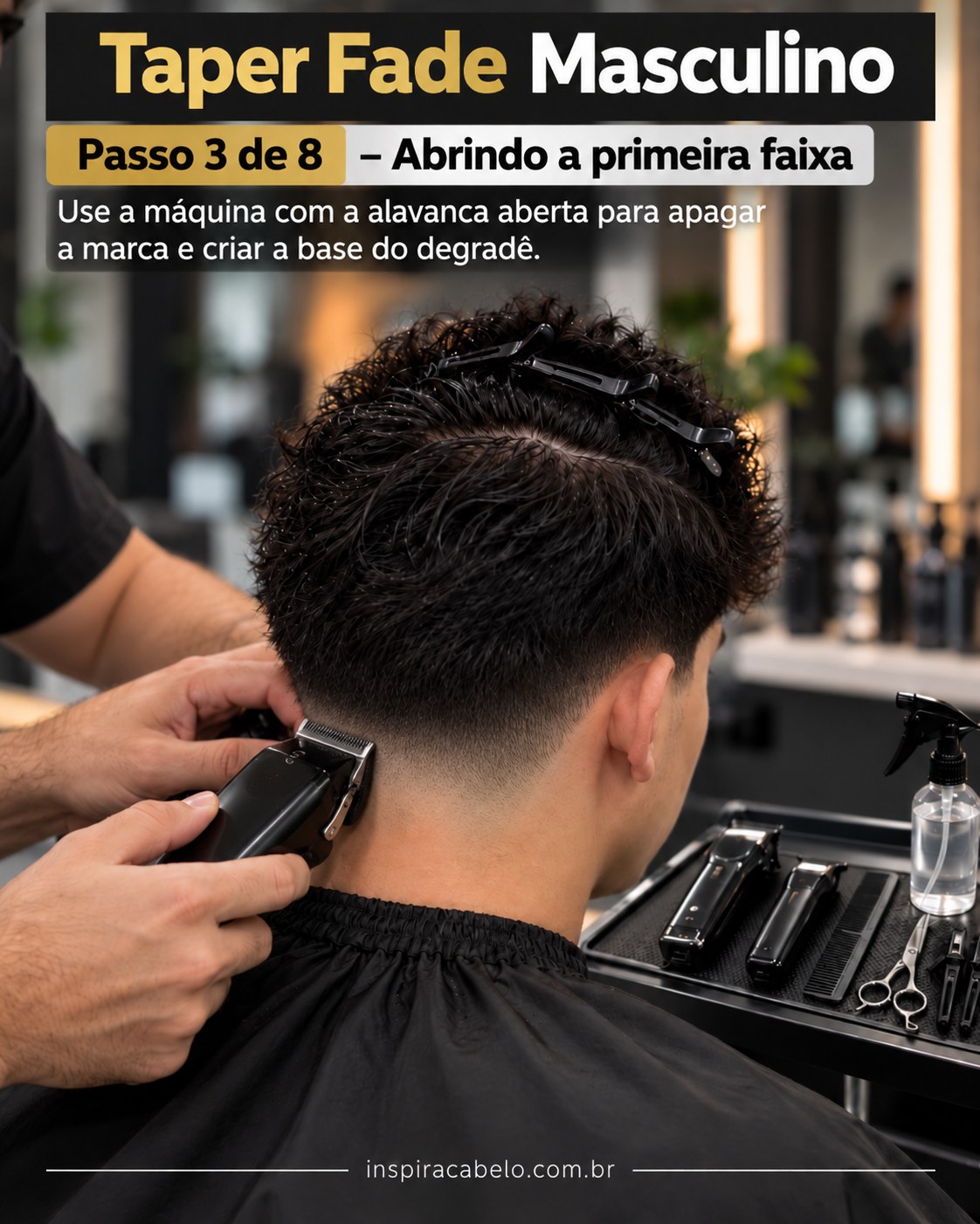 Corte taper fade masculino nas laterais com transição gradual entre comprimentos