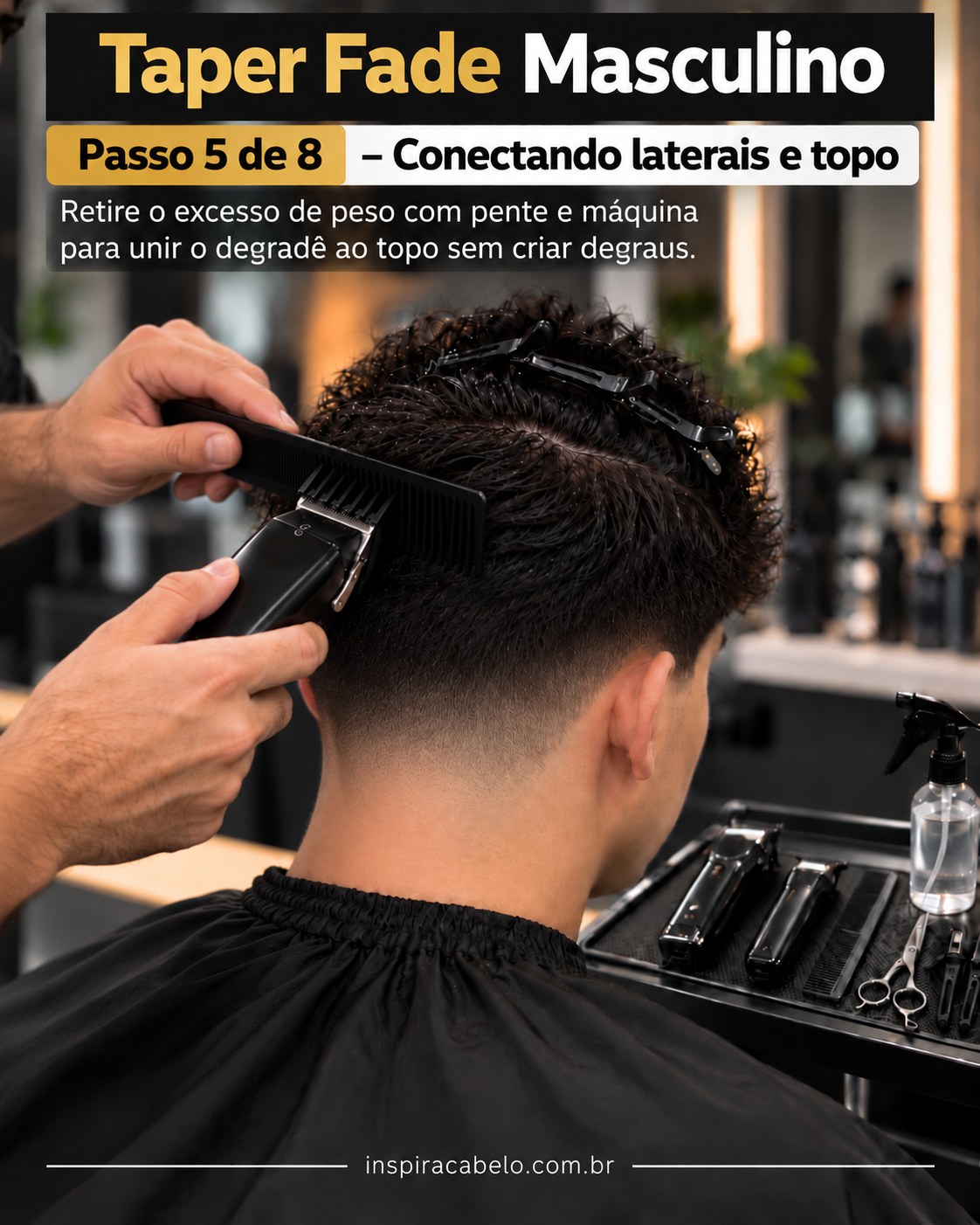 Acabamento das têmporas no taper fade masculino com contorno limpo e natural