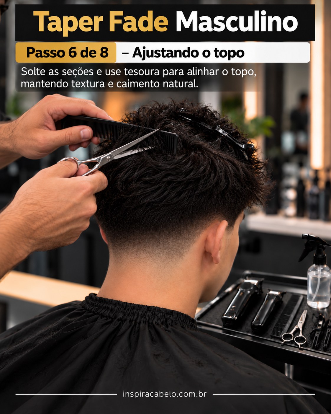 Taper fade masculino na nuca com degradê progressivo e atenção à linha natural do cabelo