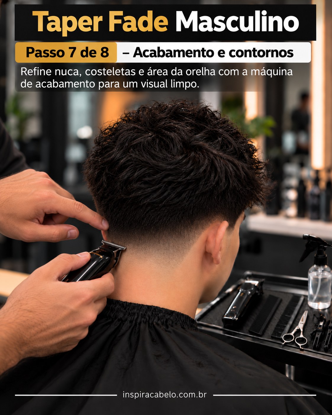 Taper fade masculino com topo texturizado integrado às laterais mais curtas